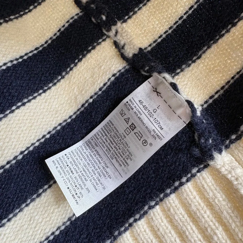 Banana Republic Heritage Italian Merino Wool Striped Sweater  Large Cream‎ Navy